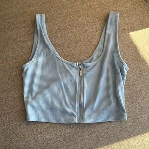 Blue zip front crop top